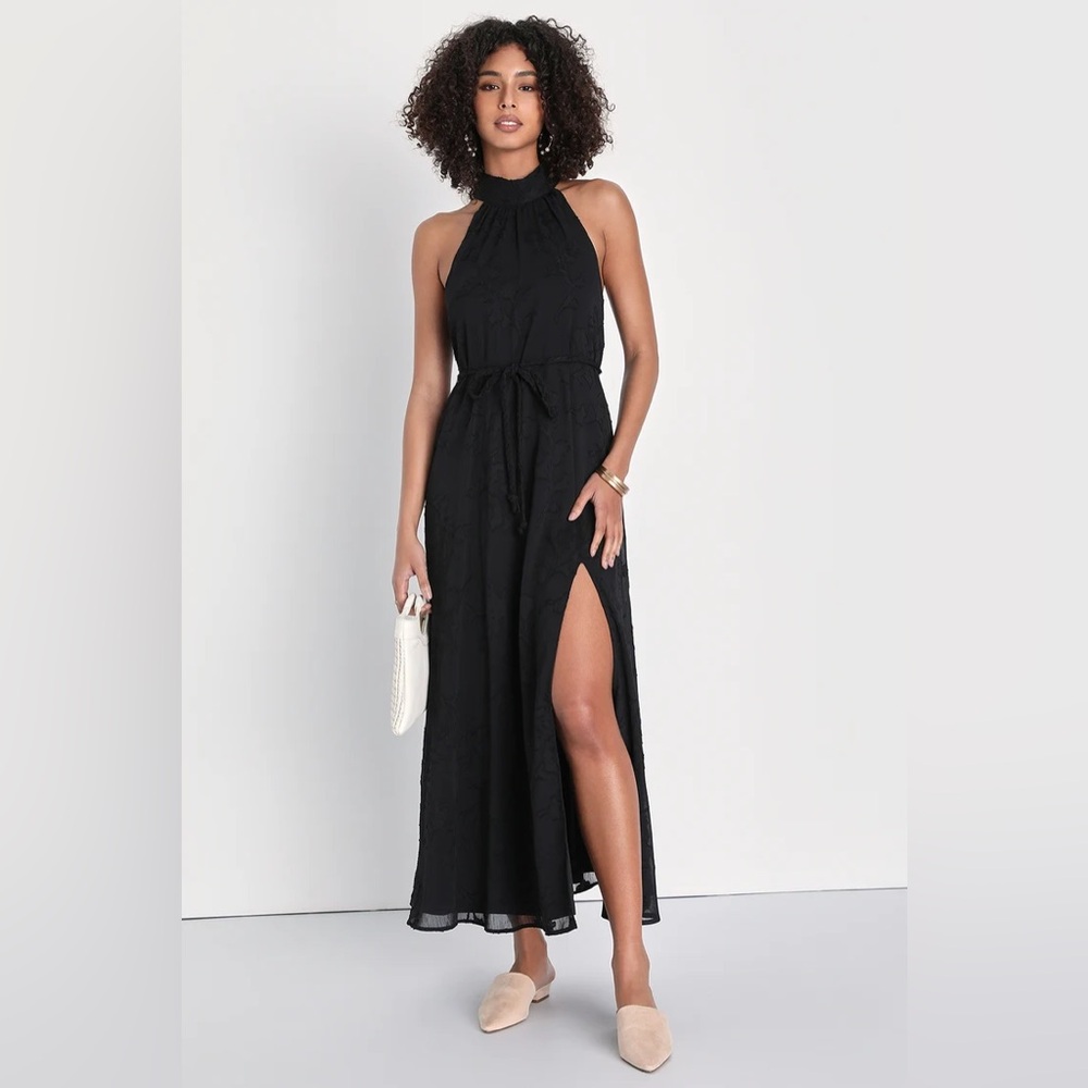 Lulu’s Halter Maxi Dress NWT black sz medium - 0006
